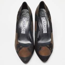 Casadei Black/Brown Printed Nubuck Leather Pointed Toe Pumps Size 39