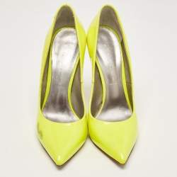 Pre Owned Casadei Neon Yellow Patent Leather Blade Pumps Size 38