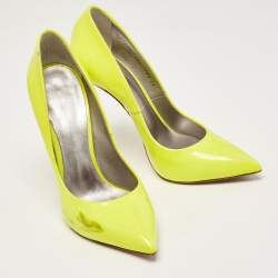 Pre Owned Casadei Neon Yellow Patent Leather Blade Pumps Size 38