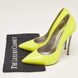 Pre Owned Casadei Neon Yellow Patent Leather Blade Pumps Size 38