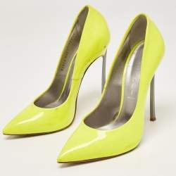 Pre Owned Casadei Neon Yellow Patent Leather Blade Pumps Size 38
