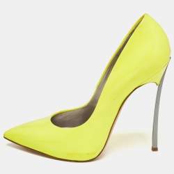 Pre Owned Casadei Neon Yellow Patent Leather Blade Pumps Size 38