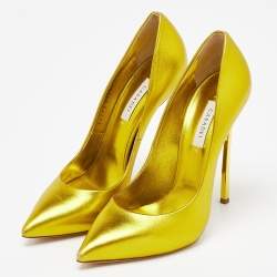 Pre Owned Casadei Metallic Gold Leather Pointed Toe Pumps Size 39