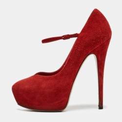 Casadei Red Suede Mary Jane Platform Pumps Size 36