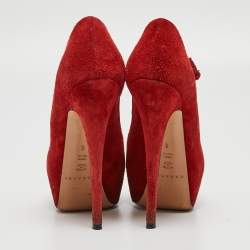 Casadei Red Suede Mary Jane Platform Pumps Size 36