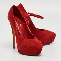 Casadei Red Suede Mary Jane Platform Pumps Size 36