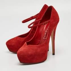 Casadei Red Suede Mary Jane Platform Pumps Size 36