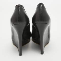 Casadei Black Leather Wedge Platform Ankle Booties Size 39