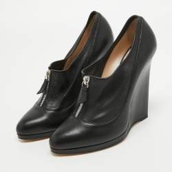 Casadei Black Leather Wedge Platform Ankle Booties Size 39