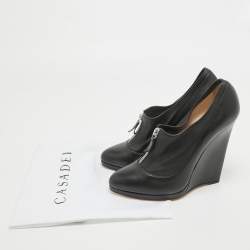 Casadei Black Leather Wedge Platform Ankle Booties Size 39