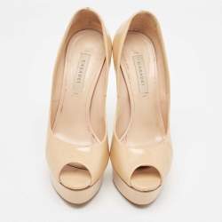 Pre Owned Casadei Beige Patent Peep Toe Pumps Size 36