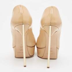 Pre Owned Casadei Beige Patent Peep Toe Pumps Size 36