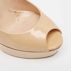 Pre Owned Casadei Beige Patent Peep Toe Pumps Size 36