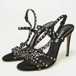 Pre Owned Casadei Black Suede Strappy Crystals Sandals Size 39