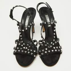Pre Owned Casadei Black Suede Strappy Crystals Sandals Size 39
