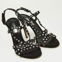 Pre Owned Casadei Black Suede Strappy Crystals Sandals Size 39