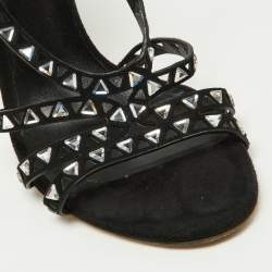 Pre Owned Casadei Black Suede Strappy Crystals Sandals Size 39