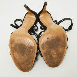 Pre Owned Casadei Black Suede Strappy Crystals Sandals Size 39