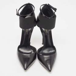 Pre Owned Casadei Black Leather and Patent Ankle Strap Pumps Size 37.5