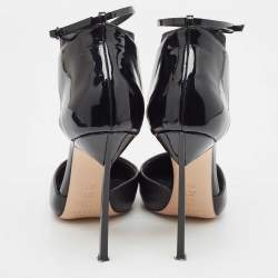 Pre Owned Casadei Black Leather and Patent Ankle Strap Pumps Size 37.5