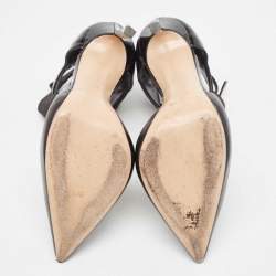 Pre Owned Casadei Black Leather and Patent Ankle Strap Pumps Size 37.5