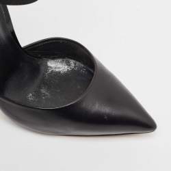 Pre Owned Casadei Black Leather and Patent Ankle Strap Pumps Size 37.5