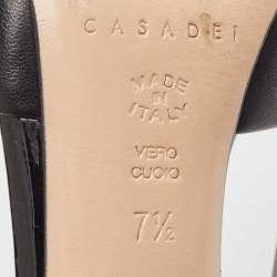 Pre Owned Casadei Black Leather and Patent Ankle Strap Pumps Size 37.5