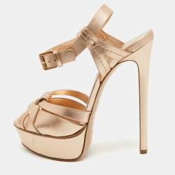 Pre Owned Casadei Rose Gold Leather Platform Ankle Strap Sandals Size 39
