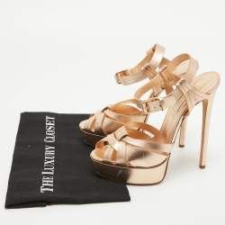 Pre Owned Casadei Rose Gold Leather Platform Ankle Strap Sandals Size 39