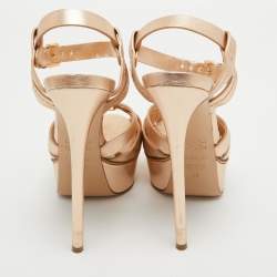 Pre Owned Casadei Rose Gold Leather Platform Ankle Strap Sandals Size 39