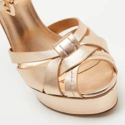 Pre Owned Casadei Rose Gold Leather Platform Ankle Strap Sandals Size 39