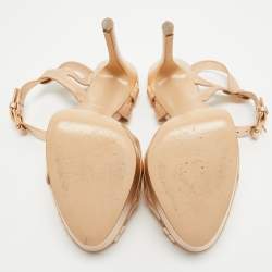 Pre Owned Casadei Rose Gold Leather Platform Ankle Strap Sandals Size 39