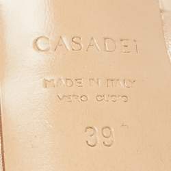 Pre Owned Casadei Rose Gold Leather Platform Ankle Strap Sandals Size 39