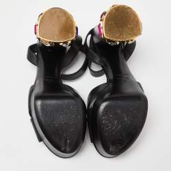 Casadei Black Leather Crystal Embellished Platform Sandals Size 38