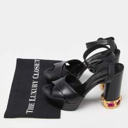 Casadei Black Leather Crystal Embellished Platform Sandals Size 38