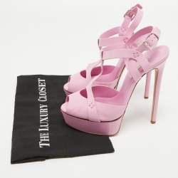 Pre Owned Casadei Pink Leather Platform Peep Toe Sandals Size 39