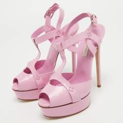Pre Owned Casadei Pink Leather Platform Peep Toe Sandals Size 39