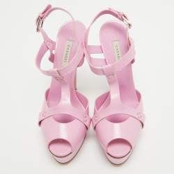 Pre Owned Casadei Pink Leather Platform Peep Toe Sandals Size 39