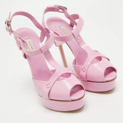 Pre Owned Casadei Pink Leather Platform Peep Toe Sandals Size 39