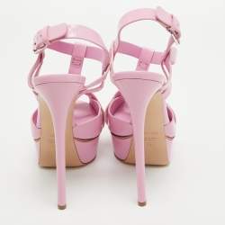 Pre Owned Casadei Pink Leather Platform Peep Toe Sandals Size 39
