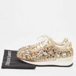 Pre Owned Casadei Gold Glitter and Leather Trainers Low Top Sneakers Size 39
