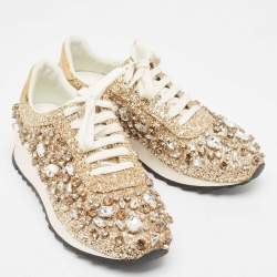Pre Owned Casadei Gold Glitter and Leather Trainers Low Top Sneakers Size 39