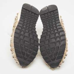 Pre Owned Casadei Gold Glitter and Leather Trainers Low Top Sneakers Size 39