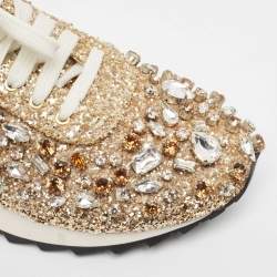 Pre Owned Casadei Gold Glitter and Leather Trainers Low Top Sneakers Size 39