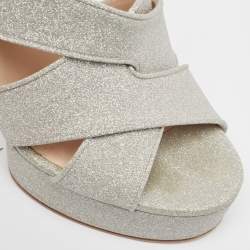 Casadei Silver Glitter Leather Slide Sandals Size 39.5