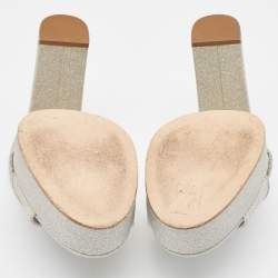 Casadei Silver Glitter Leather Slide Sandals Size 39.5