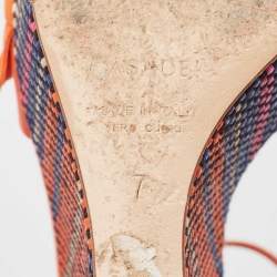 Pre Owned Casadei Orange Leather and Suede Chain Detail Ankle Strap Sandals Size 37