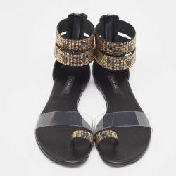 Casadei Black/Gold Leather and PVC Vinil Ankle Strap Sandals Size 37