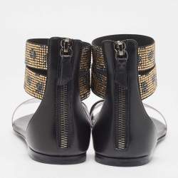 Casadei Black/Gold Leather and PVC Vinil Ankle Strap Sandals Size 37