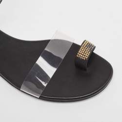Casadei Black/Gold Leather and PVC Vinil Ankle Strap Sandals Size 37
